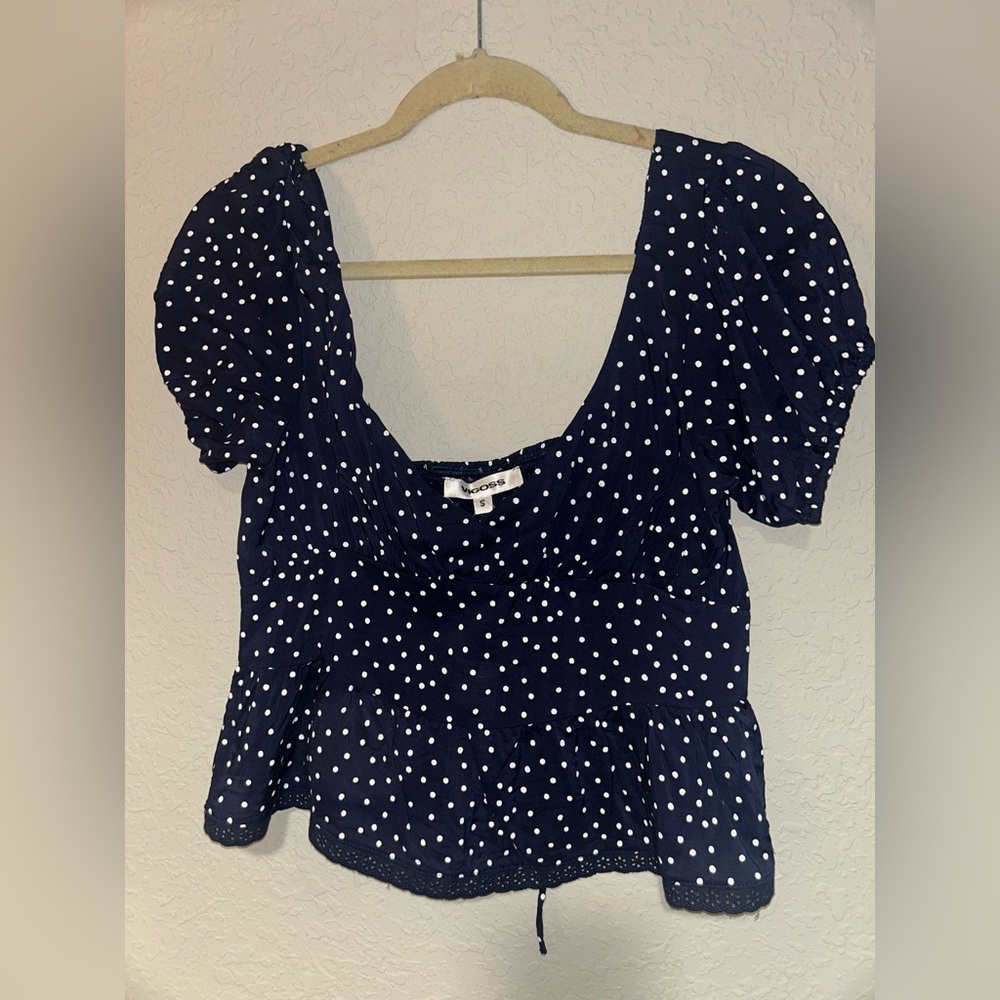 Vigoss Navy and White Polka Dot Blouse